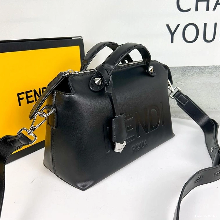 Cheap HOT ROMA Leather By Calf Way The Medium In Boston Black Bag Logo Fendi 0714